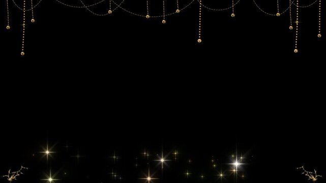 Stars sparkle brightly at the base of a dark stage adorned with hanging string lights, providing a festive and magical setting ideal for holiday event promotions or celebratory social media posts.