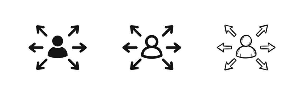 Person with arrows pointing outward icon set