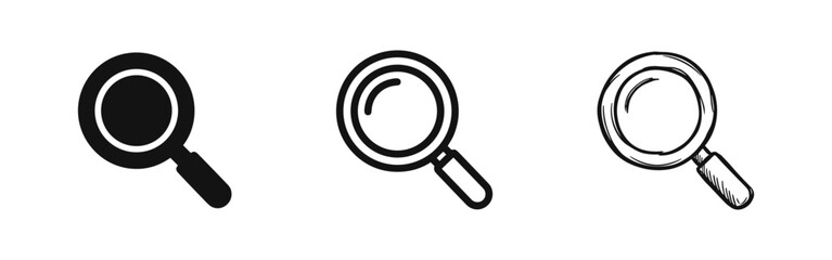 Magnifying glass search icon set for discovery