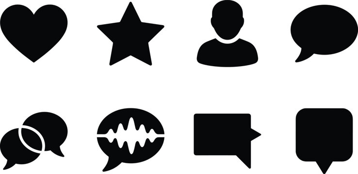 Social media user interface communication and chat speech bubble black vector glyph icons set
