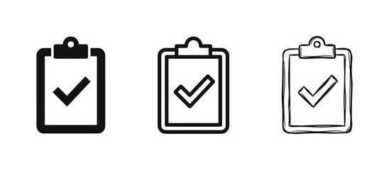 Clipboard with check mark icon set © drawing lines