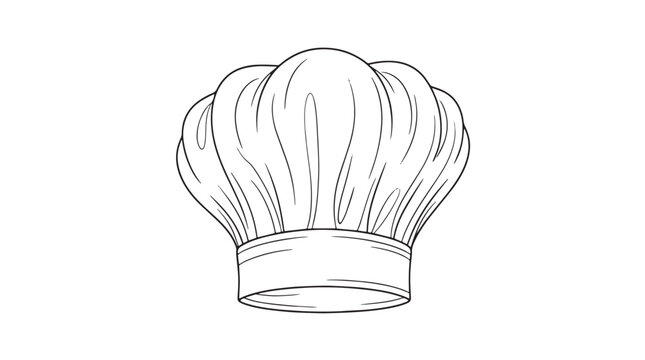 Chef hat line art illustration, professional baker toque vector icon, minimalist kitchen uniform headwear for restaurant branding and menu design