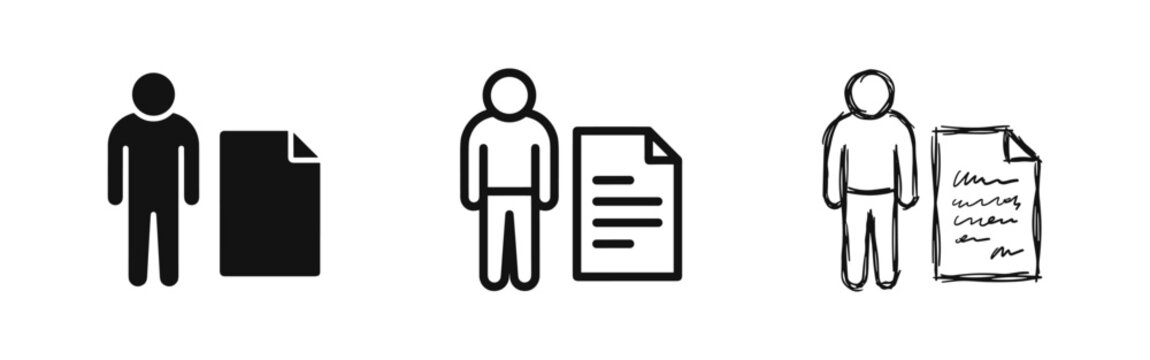 User Profile Document Icon Set in Solid, Outline and Sketch Styles