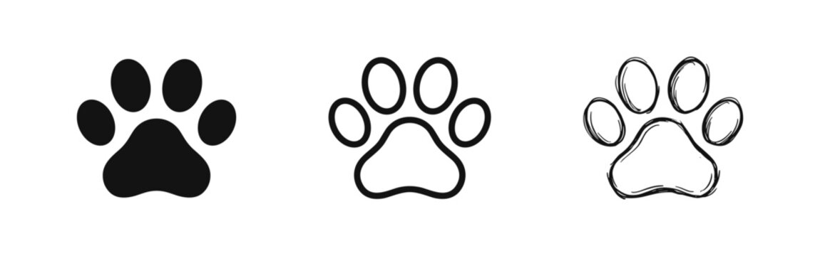 Animal paw print icons set, pet footprint symbol