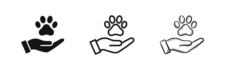 Pet paw print on hand icons set © drawing lines
