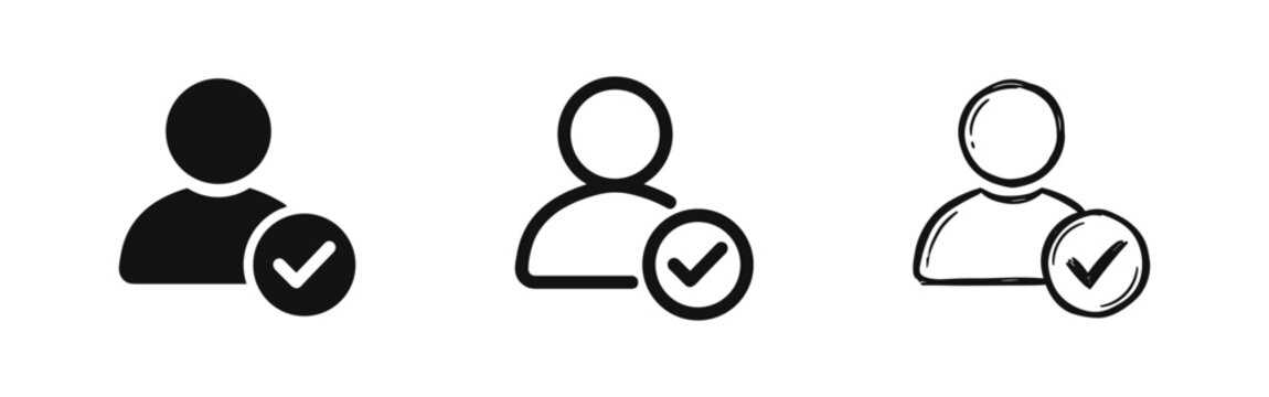 User Profile Verified Check Mark Account Icon Set in Three Styles