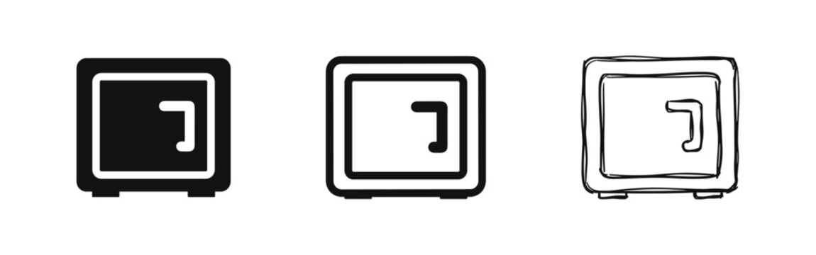 Security safe deposit box icon set, vector finance and protection symbols