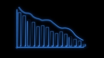 Naklejka premium Glowing blue decreasing bar graph, neon outline on black background