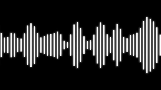 sound waves for online audio streaming and podcasting or music player and mobile phone voice message soundwaves. Sketch of musical soundtrack. Frequency audio waveform on black background.
