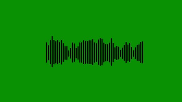 Sound waveform spectrum animation on black background. White sound waves meter- Lines audio wave visualisation. Audio waves rhythm isolated on dark background.