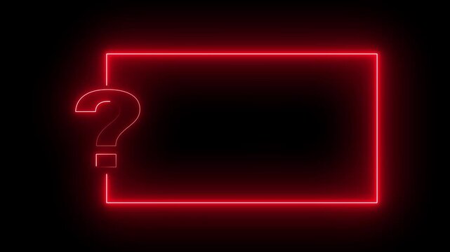 Neon sign light Red color Question mark on black background. Quiz trivia game competition. Motion graphics of neon question concept.
