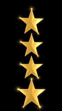 Four golden 3D stars arranged vertically on black background.