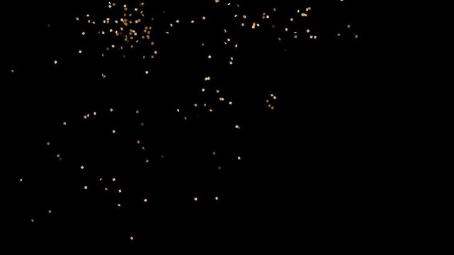 Confetti party explosion effect Glitter double of festive black background. holiday event transition, revealer, logo title festival Christmas, Shiny gold confetti falls and clears frame. 4k