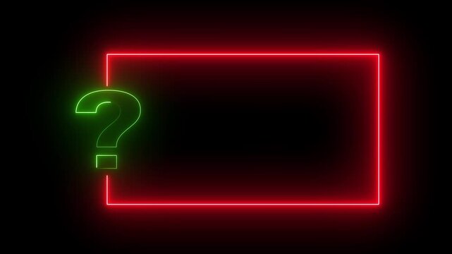 Neon Sign light Question mark . Quiz trivia game competition. Glowing large advertisement in concept on transparent black background. 4k video animation