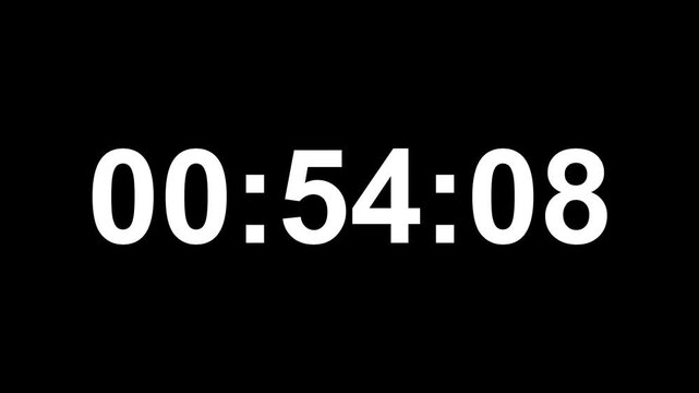 Animated Digital one hours countdown timer, 1 hour countdown, timer animation, Countdown timer from 1 hour to 59 minute suitable for presentations, productivity, educational content
