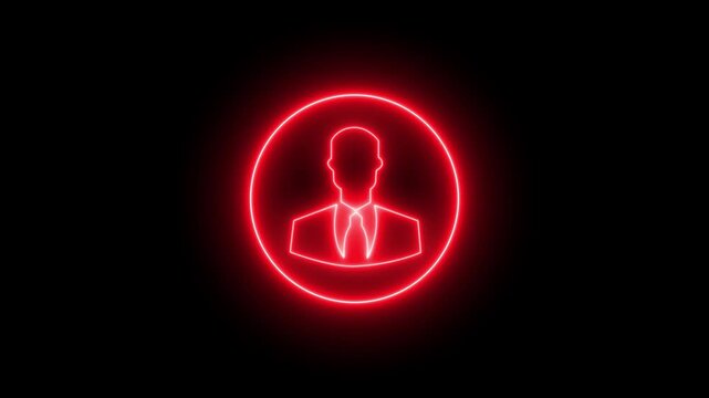 Neon man icon animated with neon sign circle. User profile login ,neon person sign, round avatar pictogram. 4k