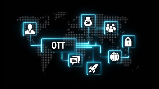 Ott platform digital network concept with glowing and global connectivity on dark background streaming