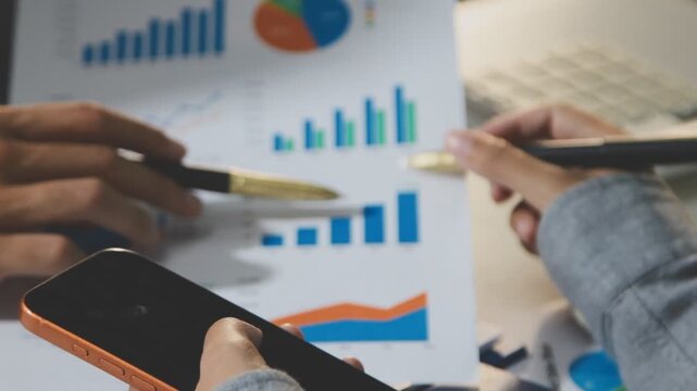 Accounting company provide finance and taxation planning for profitable cash flow, Auditor and accountant team working in office, analyze financial data and accounting record with calculator.Insight