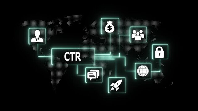 Digital marketing ctr concept with glowing and global network connection for business growth and online advertising strategy motion