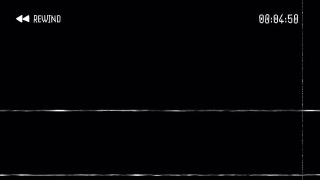 VHS video tape rewind icon and timer countdown, vintage static and digital glitches, overlay footage, camcorder overlay, transparent background. 4K Video