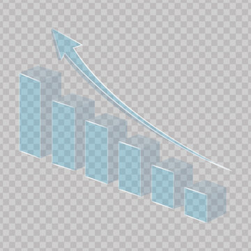 Semitransparent crystal icon of graph symbolizing growth and success with shiny pastel hues, conveying prosperity, development, and financial upward trends.