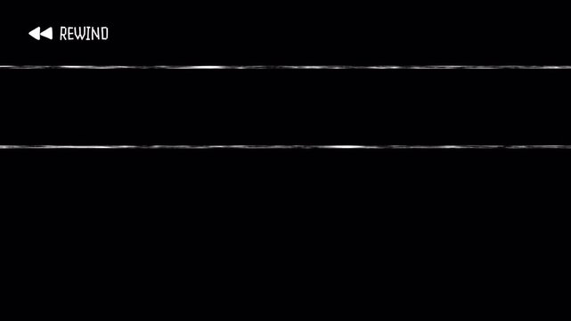 VHS video tape rewind icon with scratch line horizontal on transparent background, for retro film effect, overlay footage. 4K Video