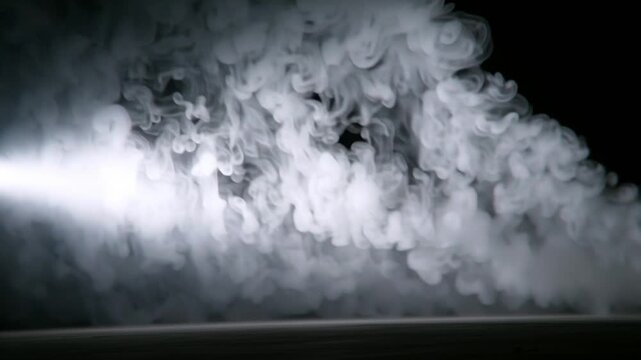 Diffuse gray smoke forms gentle layered trails with soft airy transparency and subtle fading glow. Light haze effect for cinematic overlays. Gray smoke overlay effect cloud design
