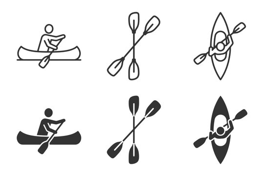 Canoeing and kayaking icon set featuring paddler illustrations.