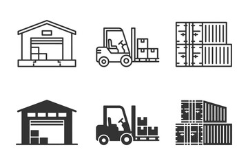Obraz premium Warehouse and logistics icons with forklift and containers.