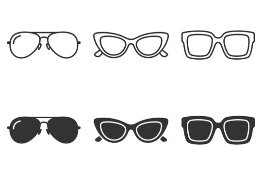 Stylish eyeglasses and sunglasses: aviator, cat eye, square frame designs.