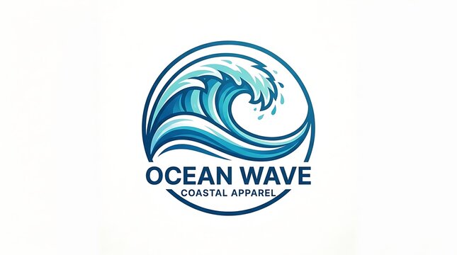 Blue ocean wave circular logo design.