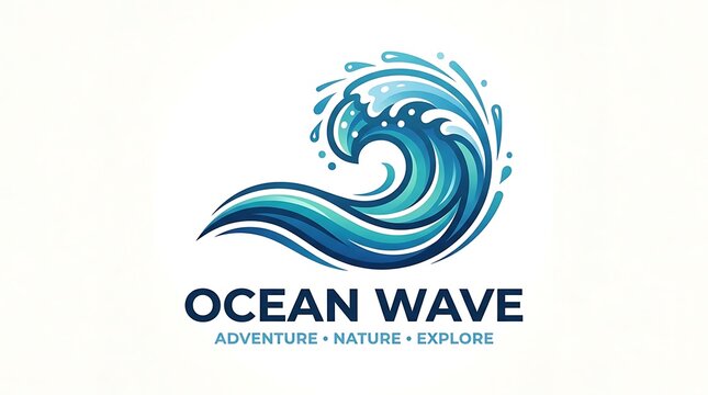 Blue ocean wave logo with text adventure nature explore.