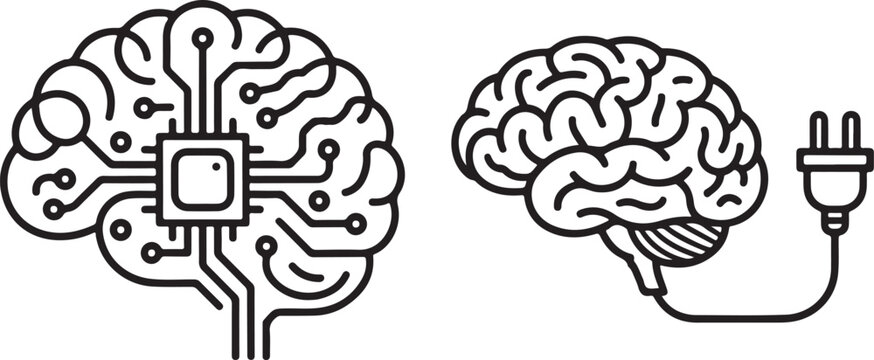 Brain merged with circuit and power plug icon