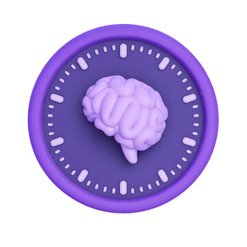 3D Brain Clock Icon Purple Abstract Concept Time Management Learning