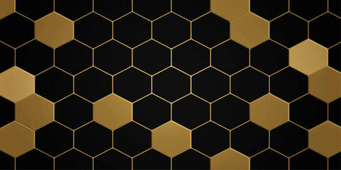 Seamless hexagon honeycomb pattern with geometric bee cell texture in yellow and orange tones, abstract vector background wallpaper design for sweet honey beehive illustration © MDZIAUL