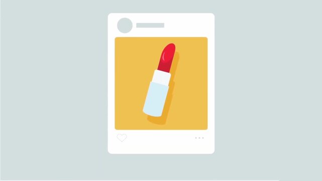 Animated Smartphone Screen Showing a Lipstick Post, Beauty Social Media Marketing and E-Commerce Concept