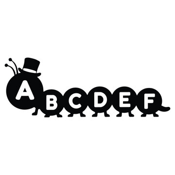 Cute caterpillar with letters on body wearing a top hat coloring book for children