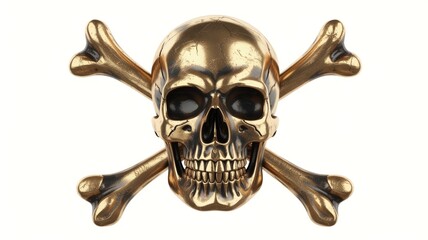 Fototapeta premium Shiny metallic golden skull and crossbones icon rendered in high resolution isolated on white background