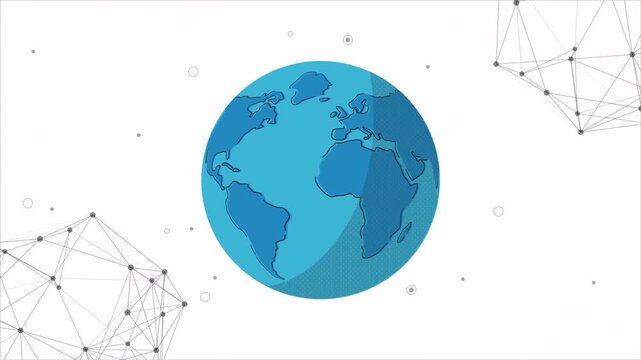 Animated Digital Blueprint of Planet Earth with Global Network Connections, Technology and Communication Background