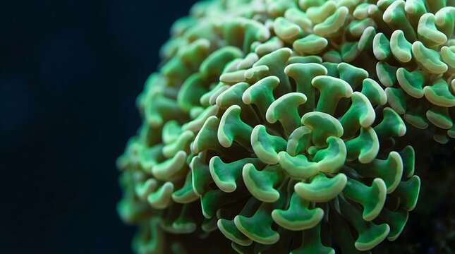 Vibrant green hammer coral tentacles in macro view