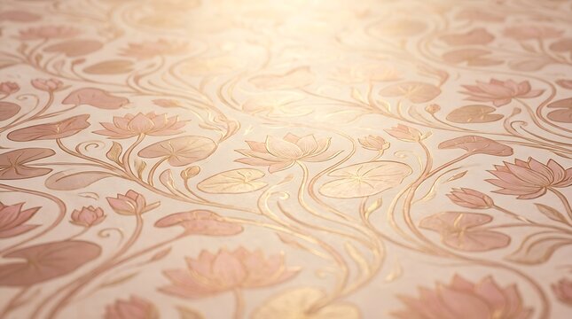 Elegant rose gold lotus flower pattern with golden shimmer