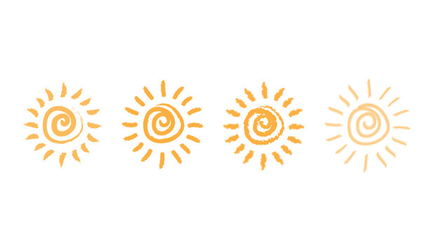 Hand Drawn Textured Spiral Sun Icons Set for Summer Design