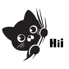 Black cat face, cartoon feline, whiskers, hii greeting, vector icon © Sanjida