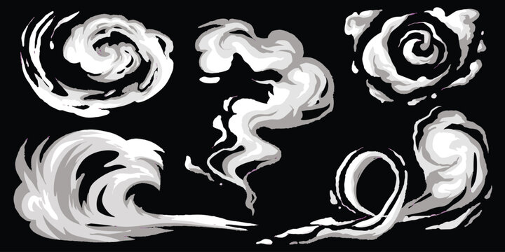 Smoke illustration set for special effects template. Explosion, bomb, steam clouds, mist, fume, or fog element for animation