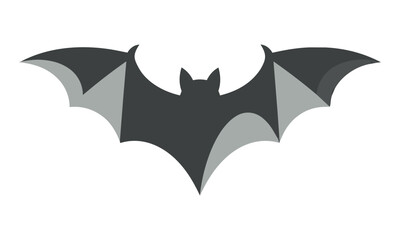 Fototapeta premium Minimalist bat silhouette with wide spread wings in a bold flat graphic style isolated on a white background, Halloween and nature concept