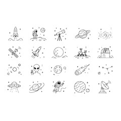 Obraz premium Space exploration and astronaut line icon collection