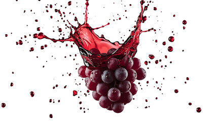 Fototapeta premium A Burst of Freshness: Ripe grapes cascade into a splash of rich red liquid, creating a dynamic and refreshing visual of natural goodness.