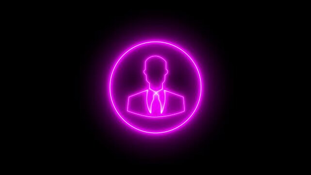 Neon man icon animated with neon sign circle. User profile login ,neon person sign, round avatar pictogram. 4k
