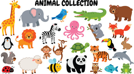 Naklejka premium A colorful collection of various animals in an illustration.