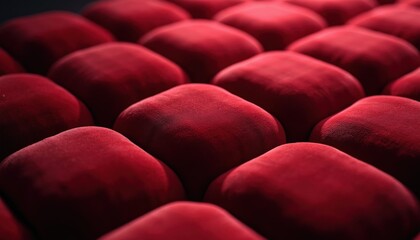 Fototapeta premium Dark red velvet fabric with geometric quilted pattern. Soft plush texture creates luxurious and elegant backdrop. Detailed surface showcases rich color.
